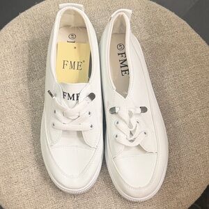 ME Makeover Essentials White Women's Low-Top Lace-Up Sneakers